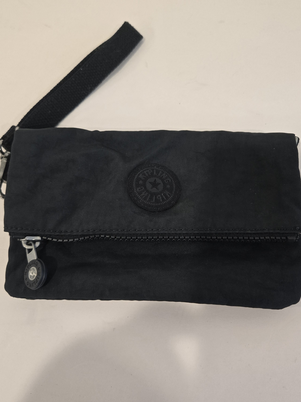 Kipling Black Canvas Zip Wristlet Purse Clutch Many Compartments 8 X 5
